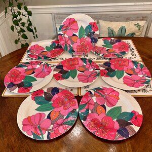Trina Turk Fuchsia Hibiscus Dinner Plates - set of 8